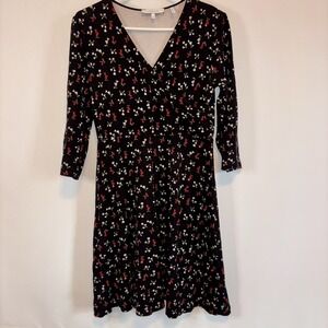 Lark & Ro Floral Wrap Side‎ Twist V-Neck Long Sleeve Belted Dress Size 12